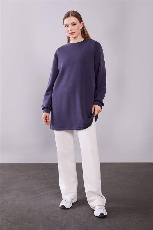 Lacivert Kol Manşetli Basic Sweat