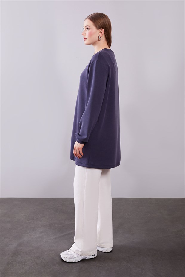 Lacivert Kol Manşetli Basic Sweat