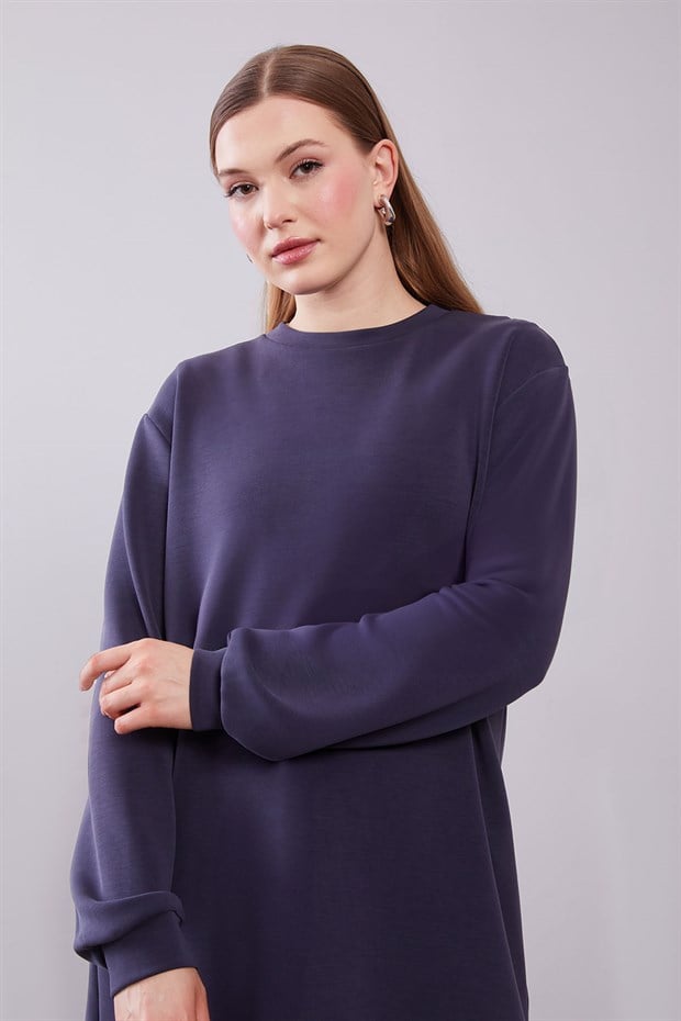 Lacivert Kol Manşetli Basic Sweat