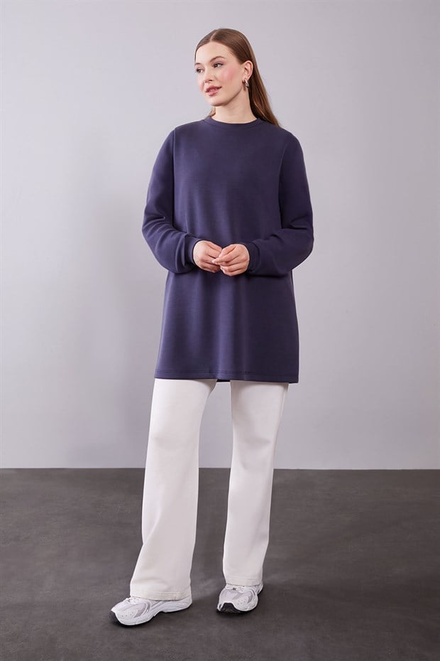 Lacivert Kol Manşetli Basic Sweat