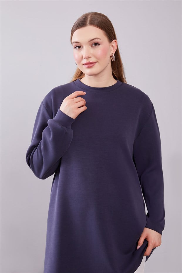 Lacivert Kol Manşetli Basic Sweat