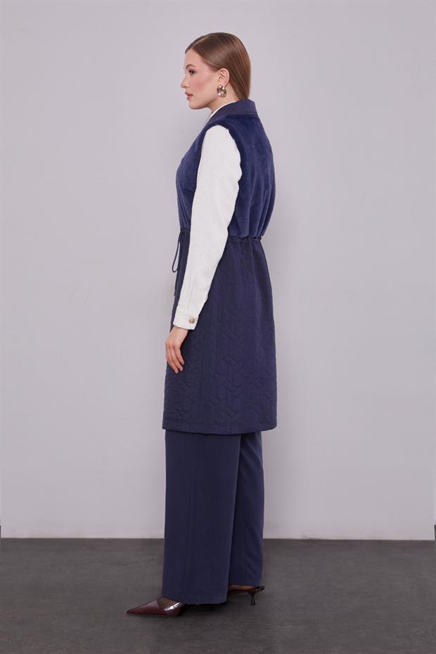 Lacivert Kürk Detaylı Yelek