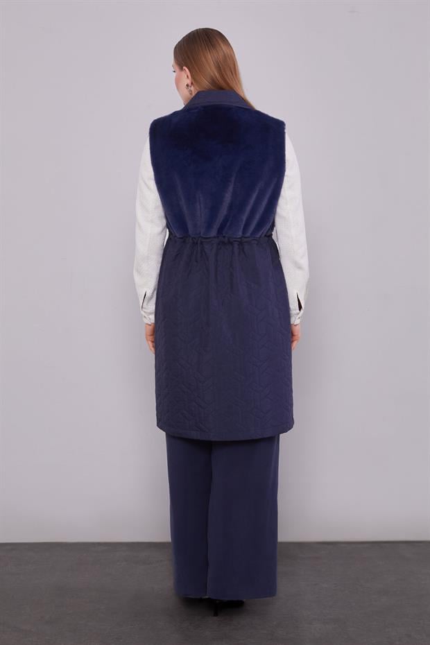 Lacivert Kürk Detaylı Yelek