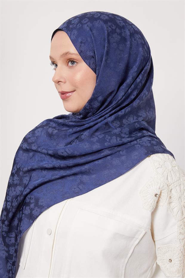 Lacivert Leopar Desen İtalyan Jakar Şal
