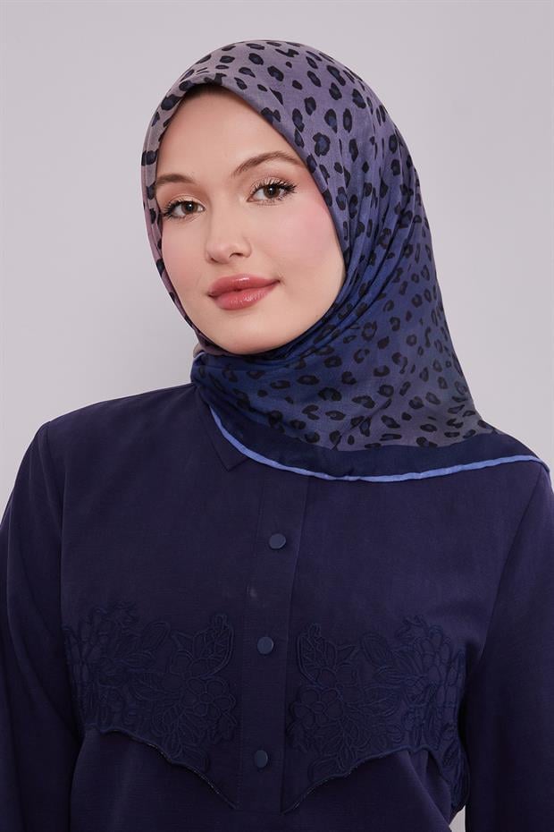 Lacivert Leopar Desen Soft Eşarp