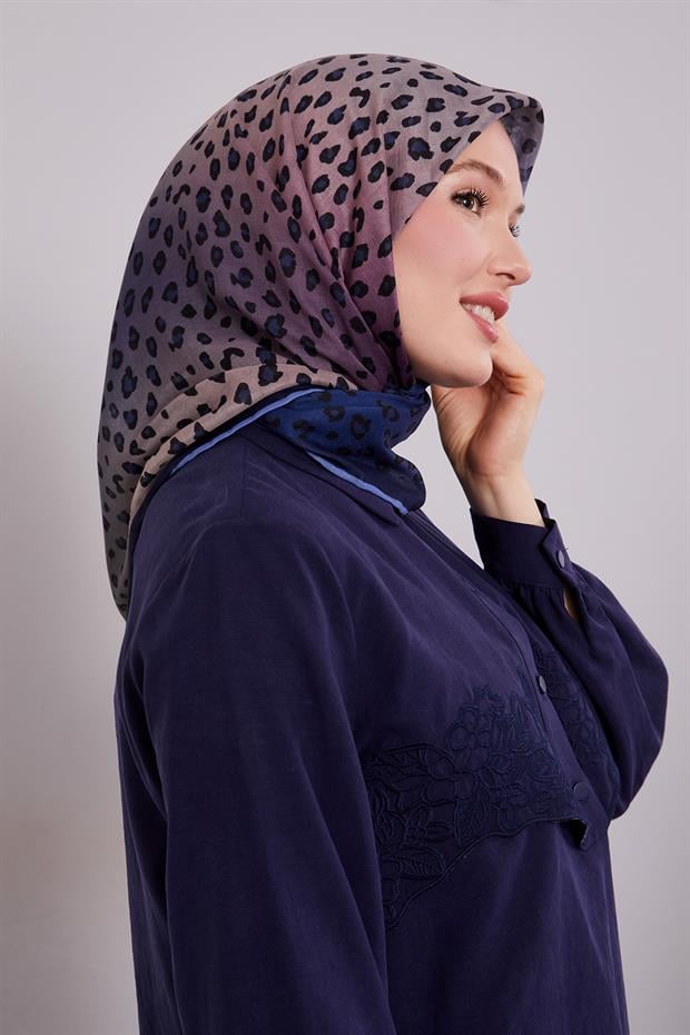 Lacivert Leopar Desen Soft Eşarp