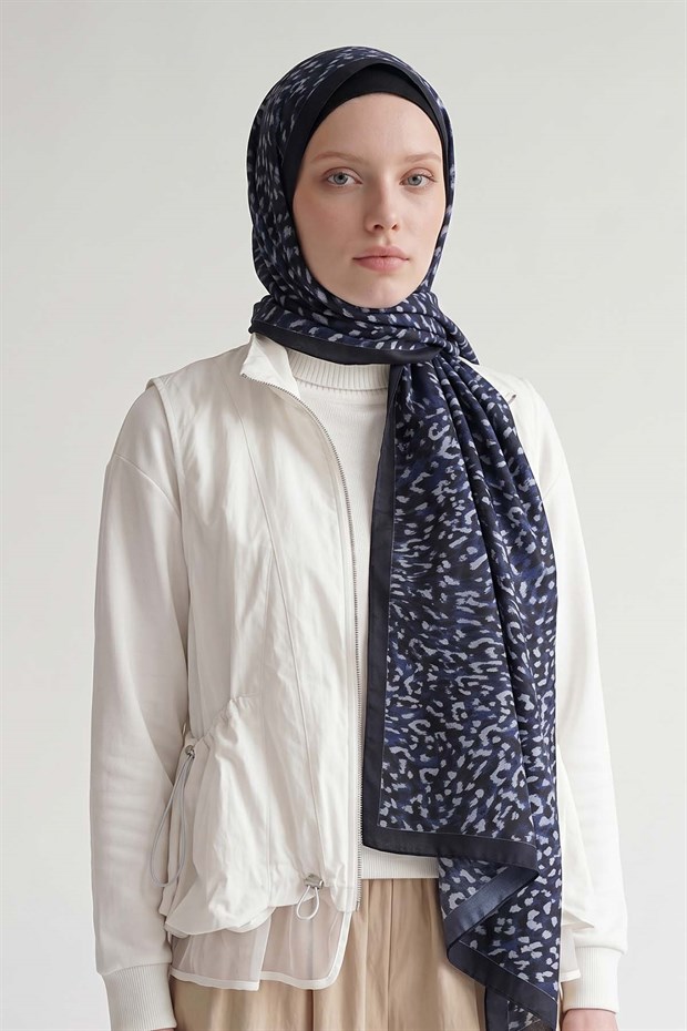 Lacivert Leopar Dokulu Sport Şal