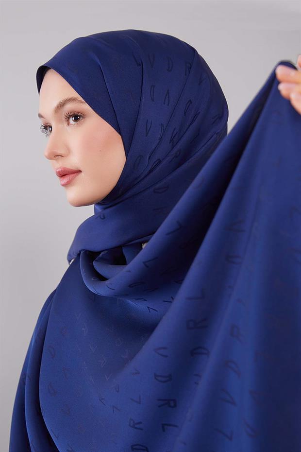 Lacivert LVD Baskılı Jakarlı Şal