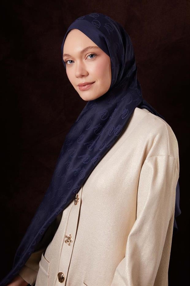 Lacivert LVD Baskılı Naia Jakar Şal