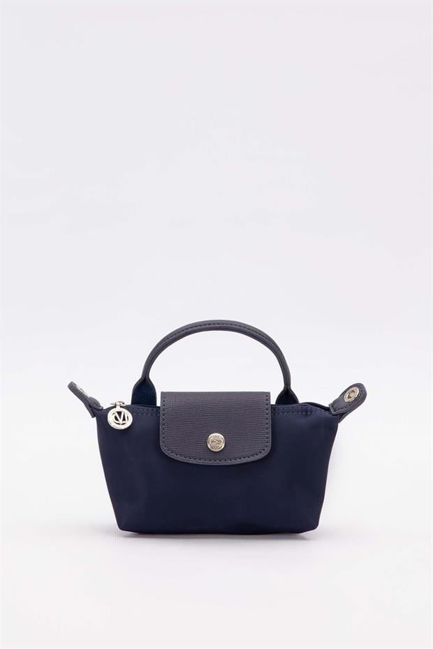 Lacivert Mini Boy Deri Kapak Detaylı El Çantası
