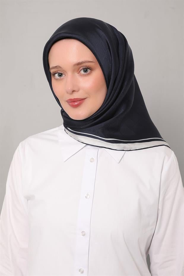 Lacivert Monogram Twill İpek Eşarp