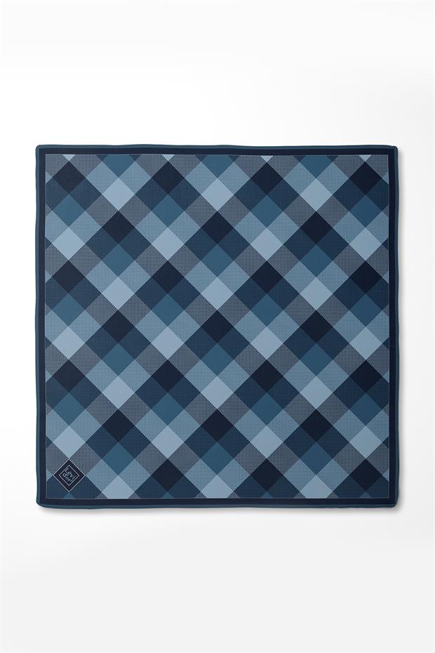 Lacivert Noktalı Kareli Twill İpek Eşarp