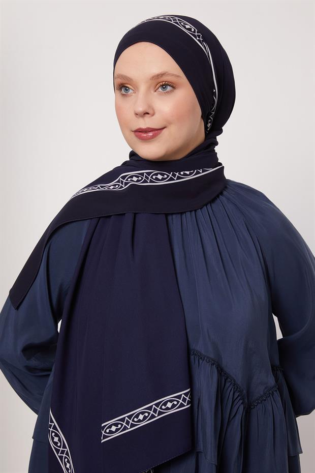 Lacivert Örgü Desen Medine İpeği