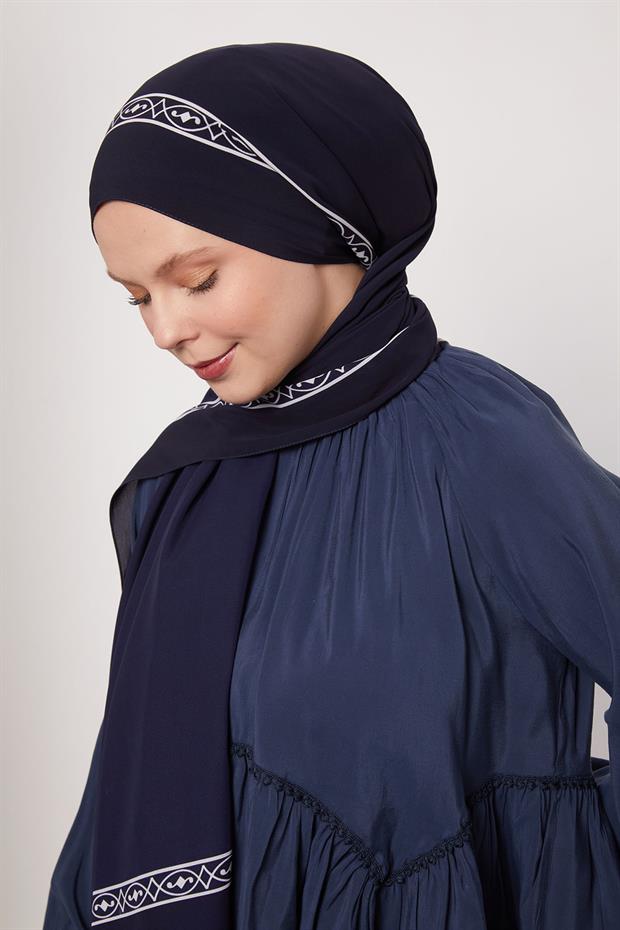 Lacivert Örgü Desen Medine İpeği