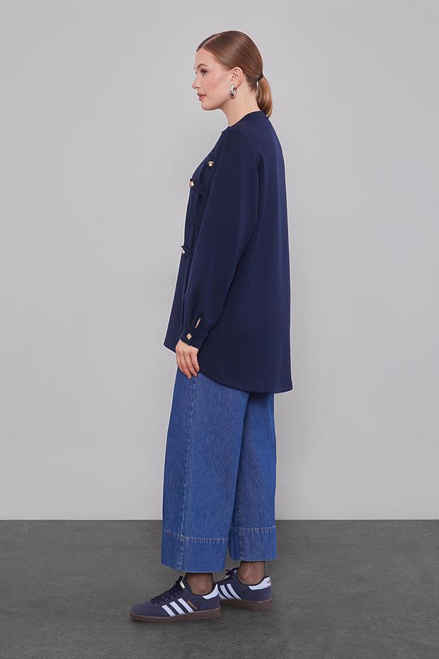 Lacivert Örgü Detay Model Sweat