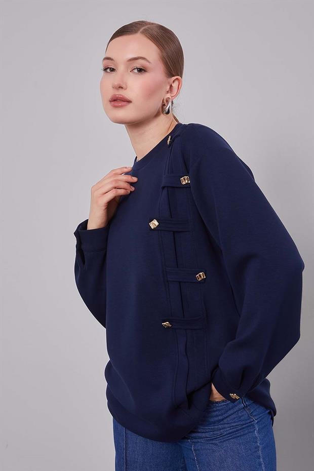 Lacivert Örgü Detay Model Sweat