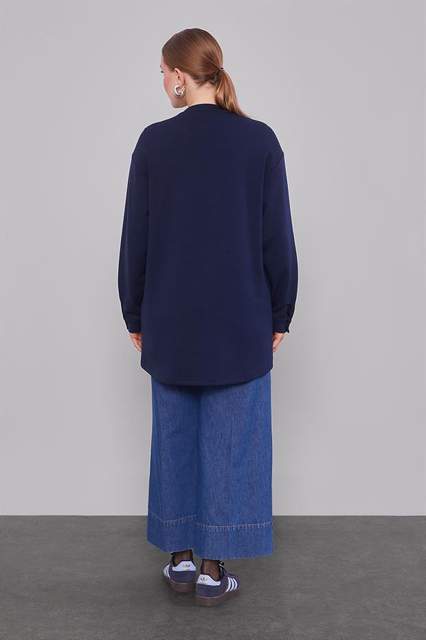 Lacivert Örgü Detay Model Sweat