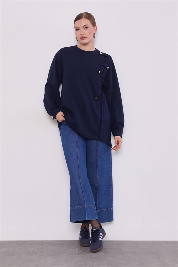 Lacivert Örgü Detay Model Sweat