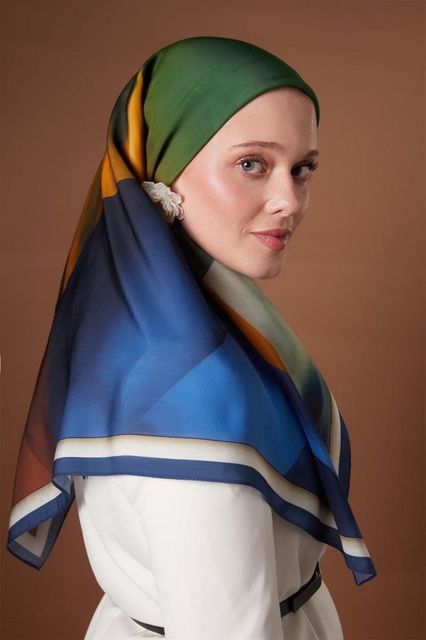 Lacivert Parçalı Desen Aura Eşarp