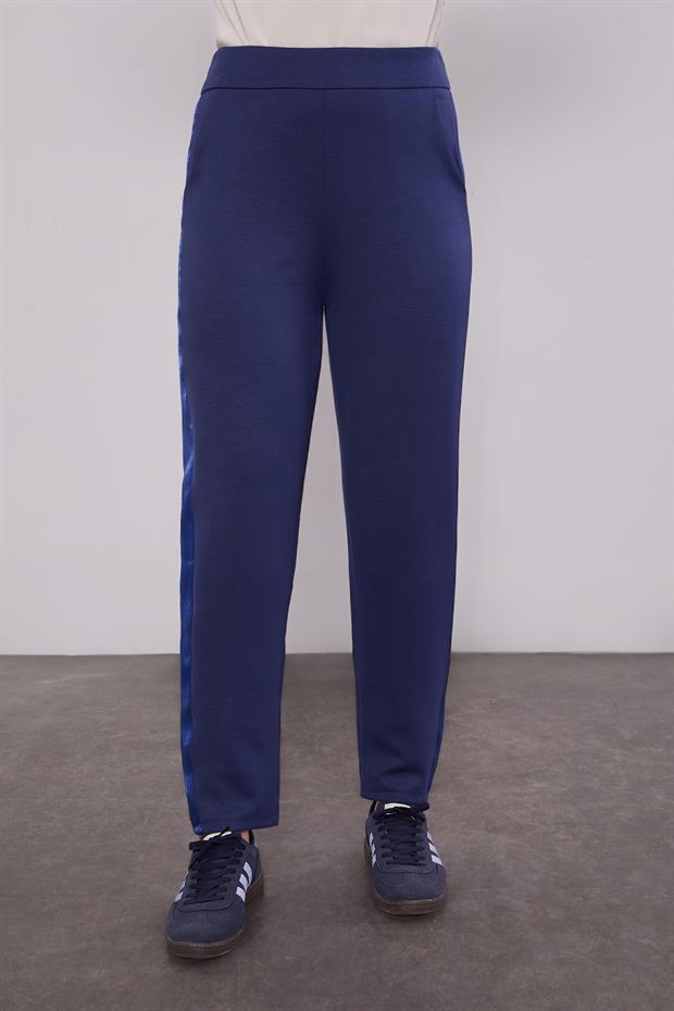 Lacivert Parıltılı Şerit Detay İkili Takım