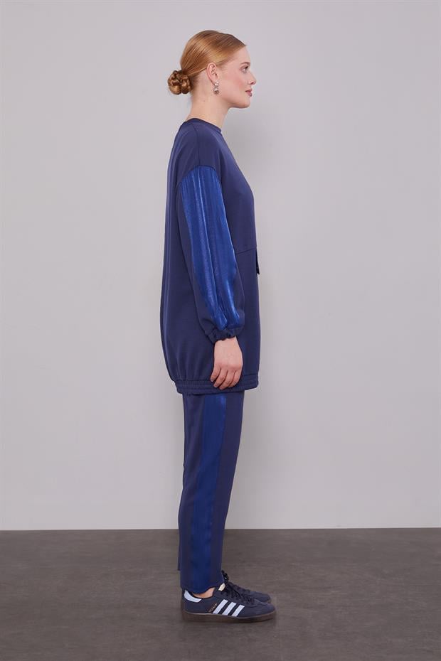 Lacivert Parıltılı Şerit Detay İkili Takım