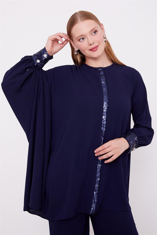 Lacivert Payet Detay Tunik Takım