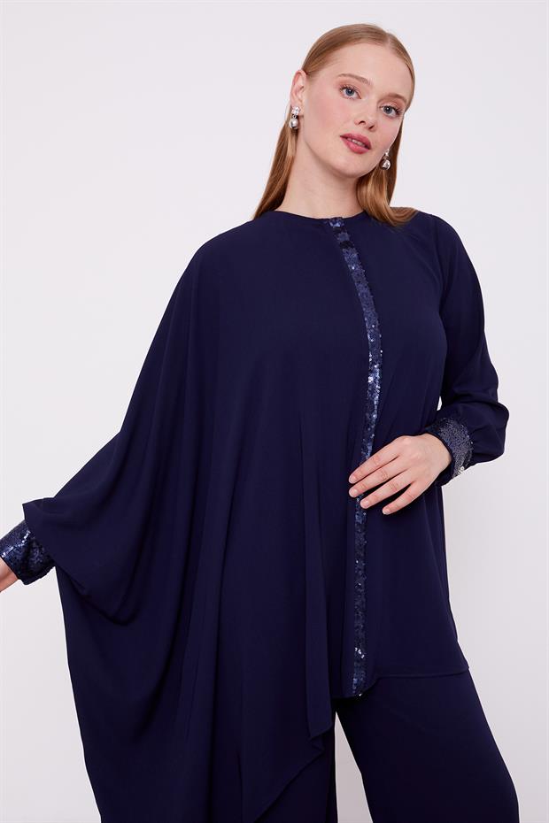 Lacivert Payet Detay Tunik Takım