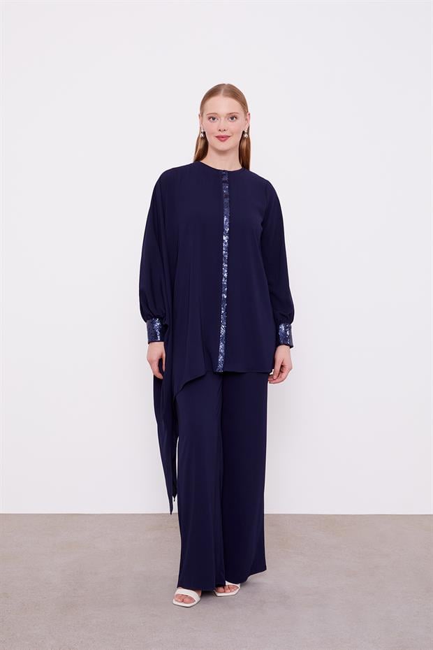 Lacivert Payet Detay Tunik Takım