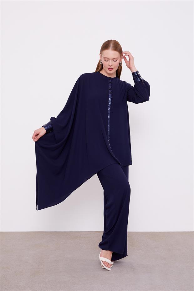 Lacivert Payet Detay Tunik Takım