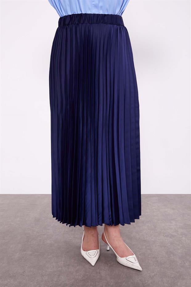 Lacivert Piliseli Saten Etek