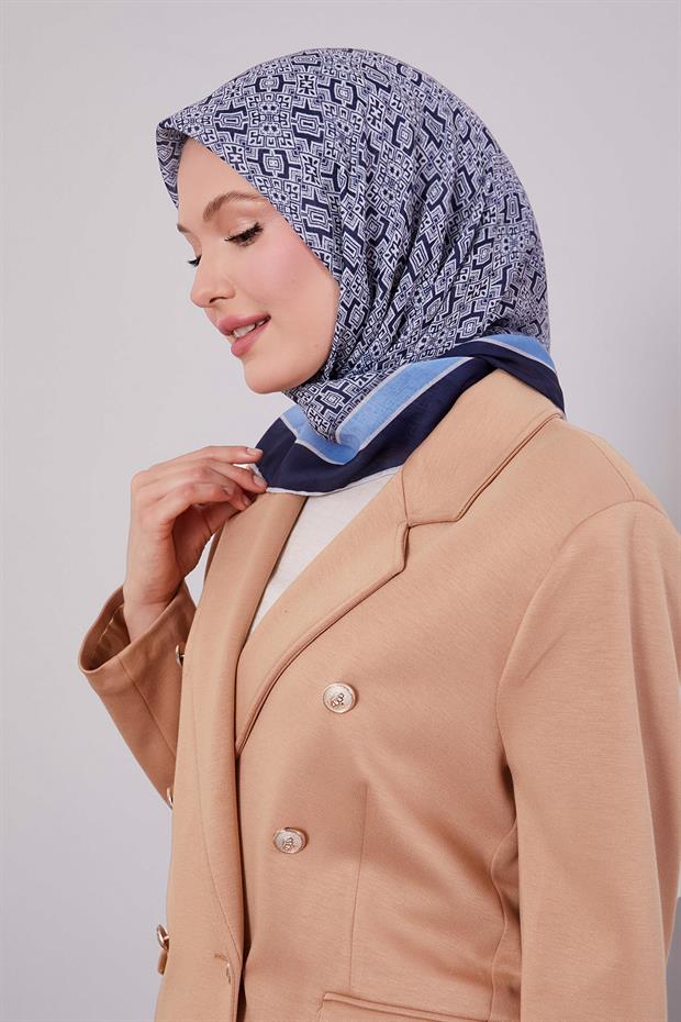 Lacivert Puzzle Desen Soft Eşarp