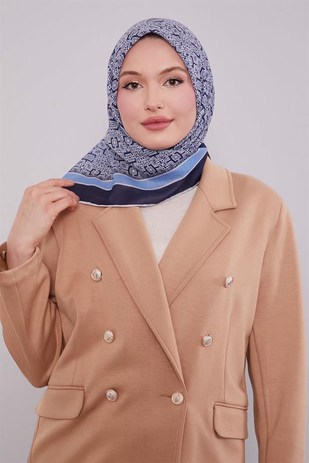 Lacivert Puzzle Desen Soft Eşarp