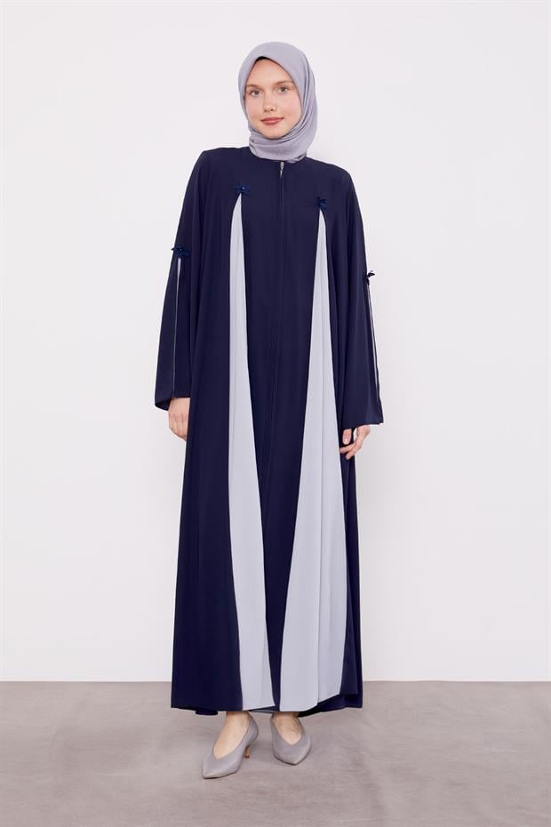 Lacivert Şerit Kesim Detaylı Ferace