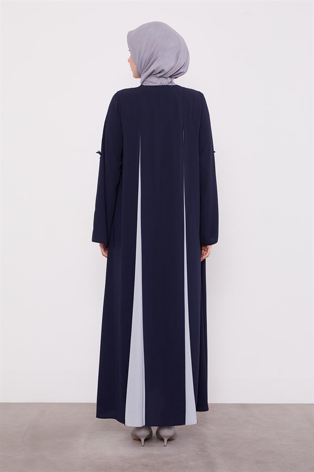 Lacivert Şerit Kesim Detaylı Ferace