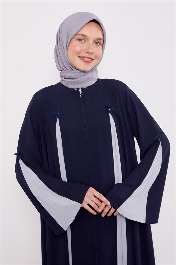 Lacivert Şerit Kesim Detaylı Ferace