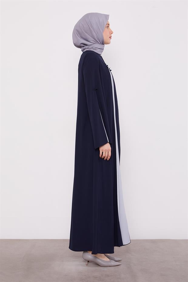 Lacivert Şerit Kesim Detaylı Ferace