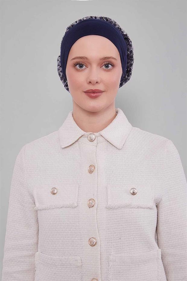 Lacivert Silikonlu Dikişsiz Fırfırlı Bone