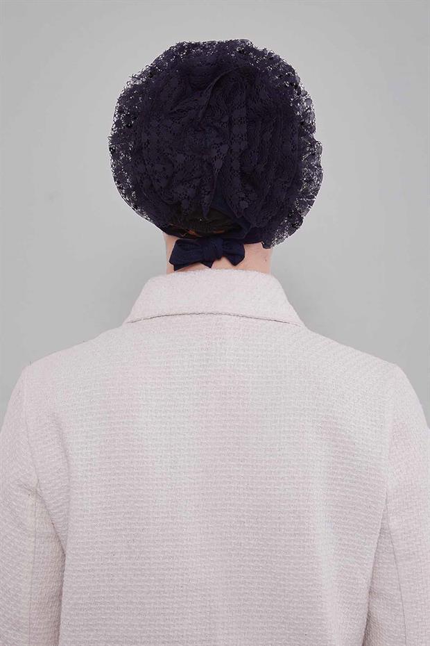 Lacivert Silikonlu Dikişsiz Fırfırlı Bone