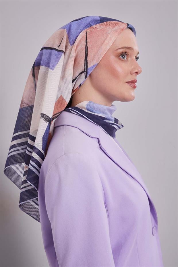 Lacivert Soyut Desen Pamuk Eşarp