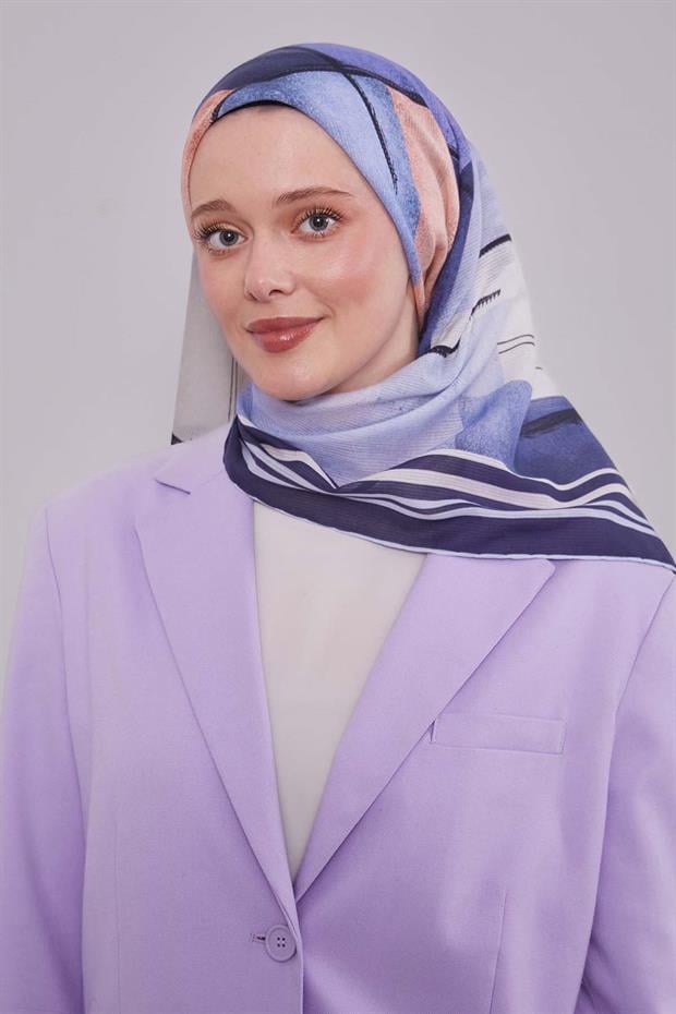 Lacivert Soyut Desen Pamuk Eşarp