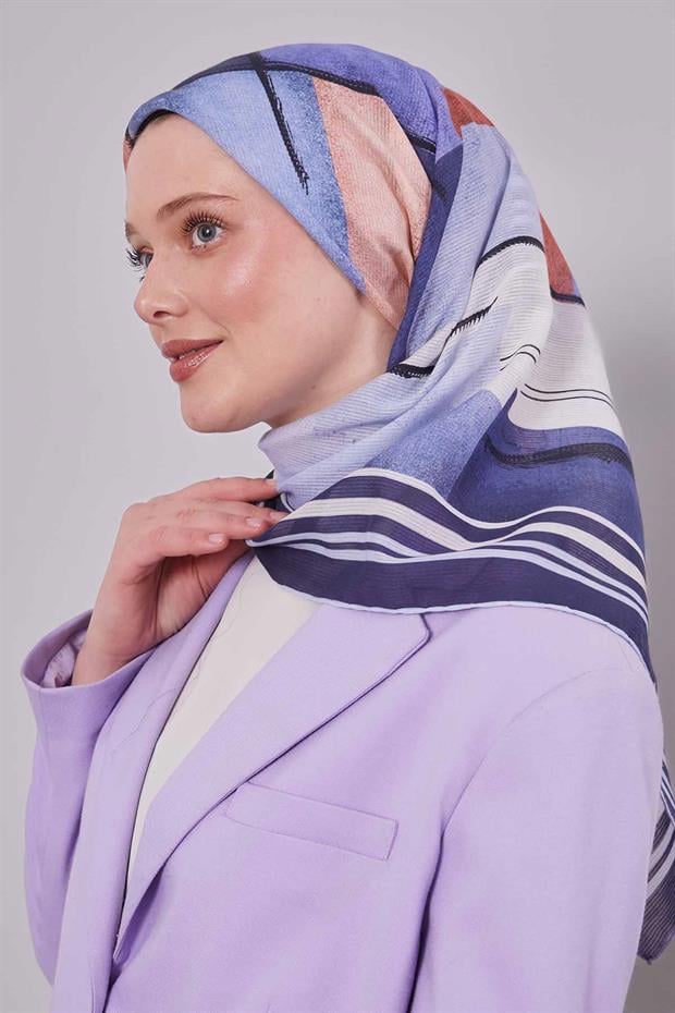Lacivert Soyut Desen Pamuk Eşarp