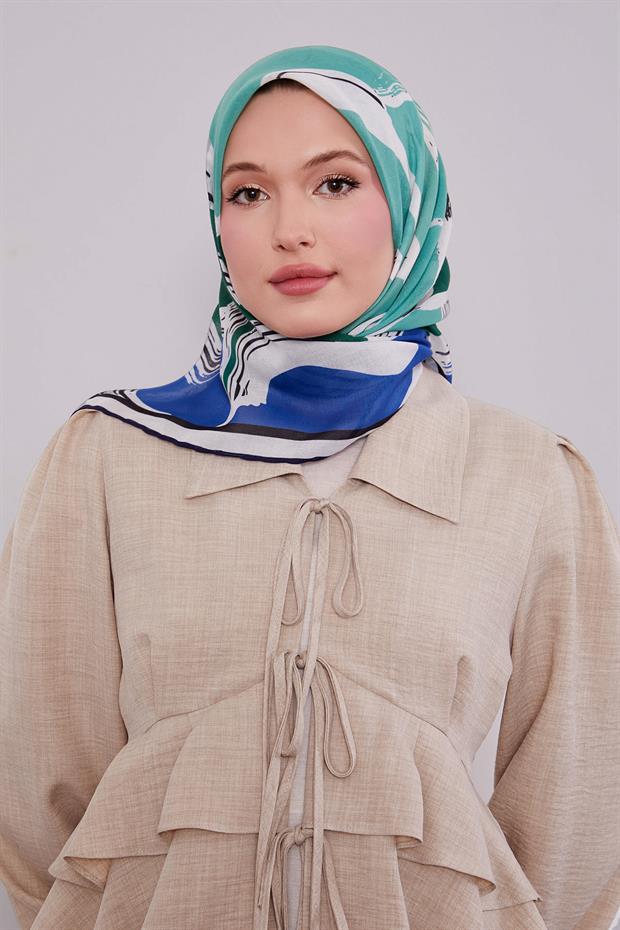 Lacivert Soyut Desen Soft Eşarp