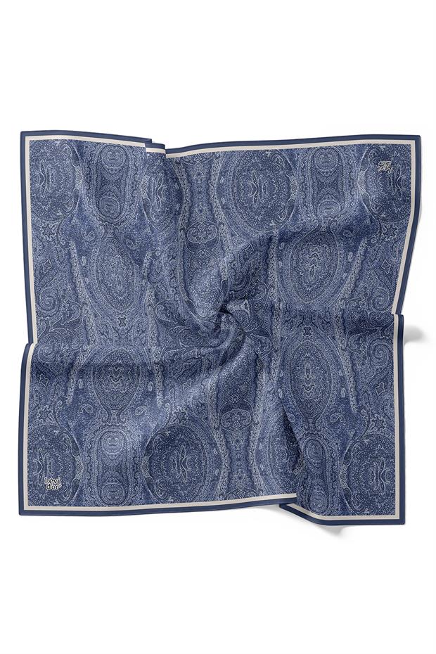 Lacivert Soyut Etnik Desen Twill İpek Eşarp