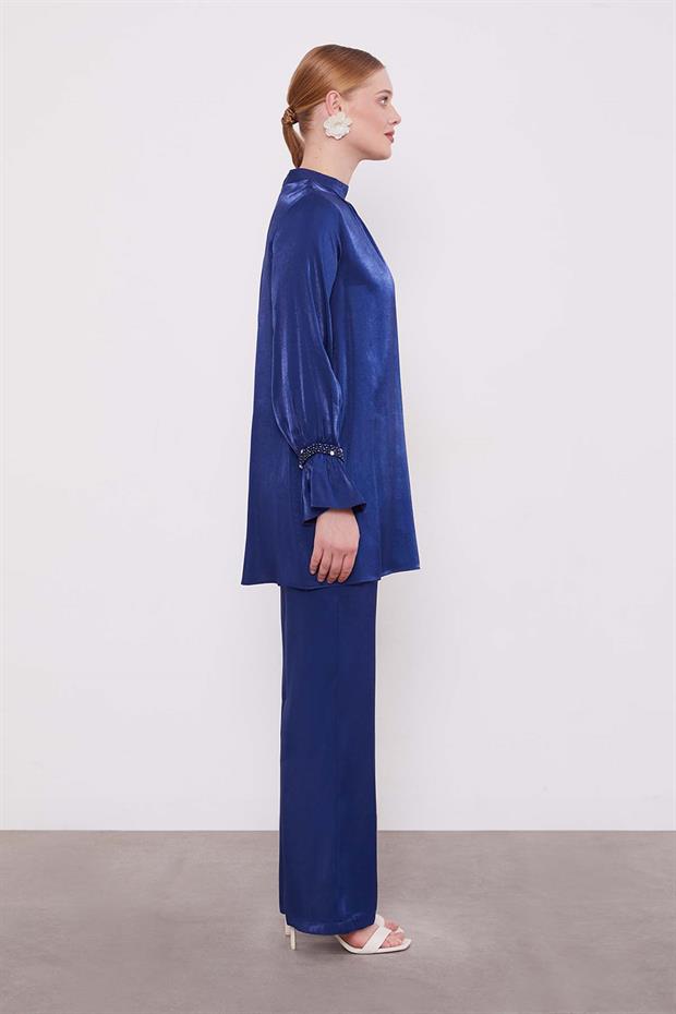 Lacivert Taş Detaylı İkili Takım