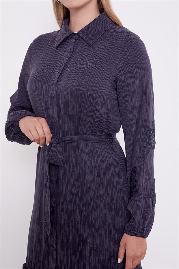 Lacivert Taş İşleme Detaylı Cupra Elbise