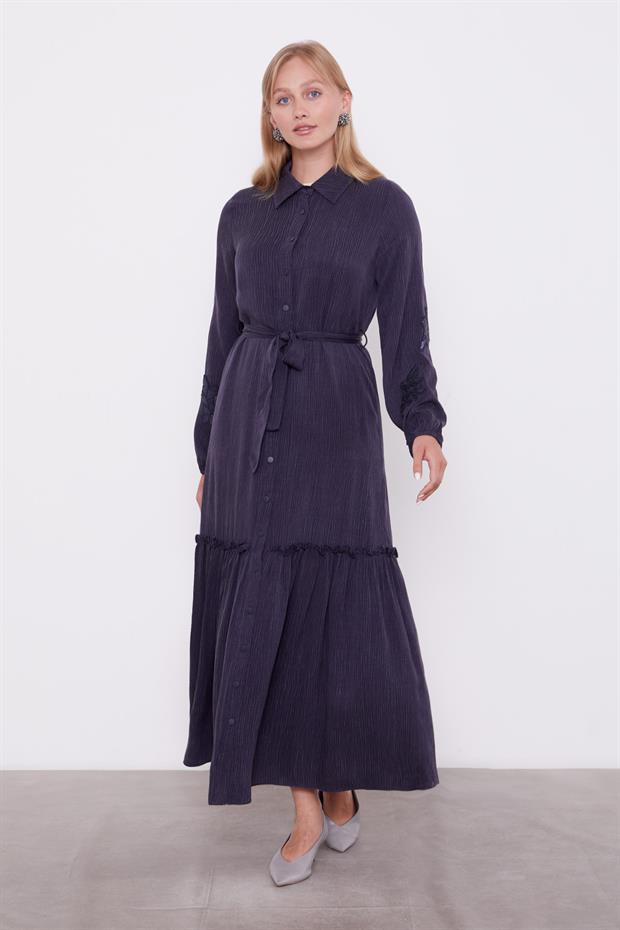 Lacivert Taş İşleme Detaylı Cupra Elbise