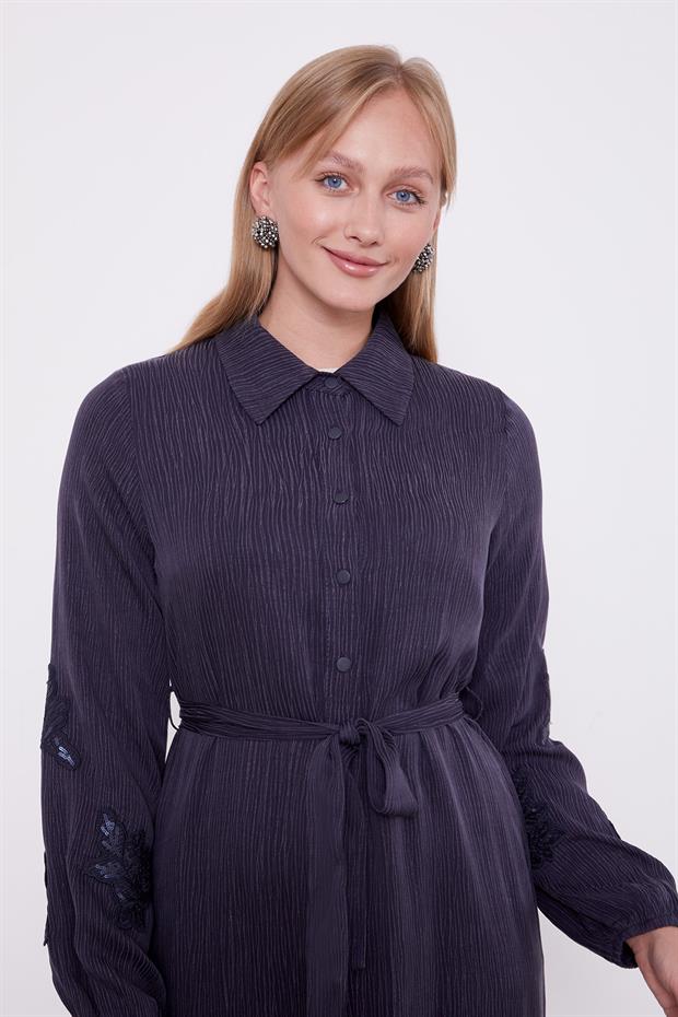 Lacivert Taş İşleme Detaylı Cupra Elbise