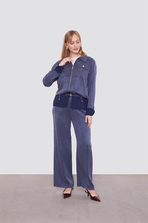 Lacivert Tül Manşet Detaylı Cupra İkili Takım