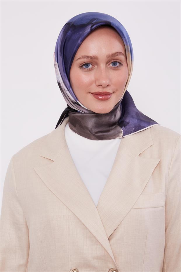 Lacivert Twill İpek Eşarp