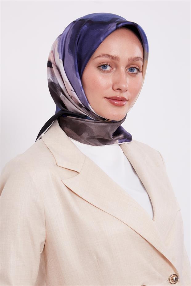 Lacivert Twill İpek Eşarp